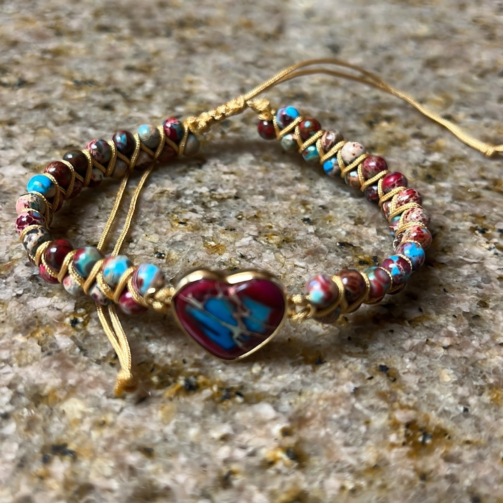 New Natural Stone Heart Charm Bracelets - Picture 7 of 9
